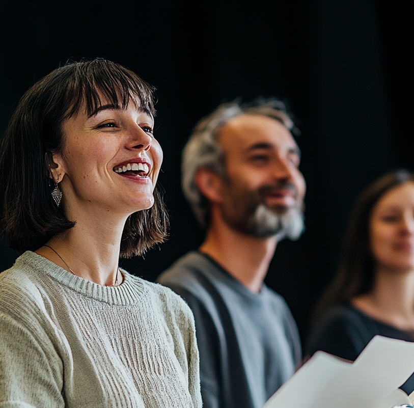 Drei Personen im Stimmtraining auf Gesangsbasis